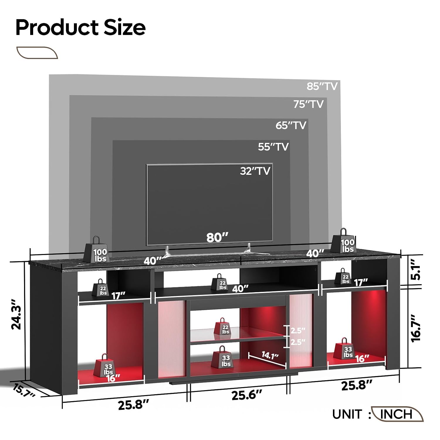 Gaming Console Tv Stand - 80인치 TV 스탠드 엔터테인먼트 센터 LED