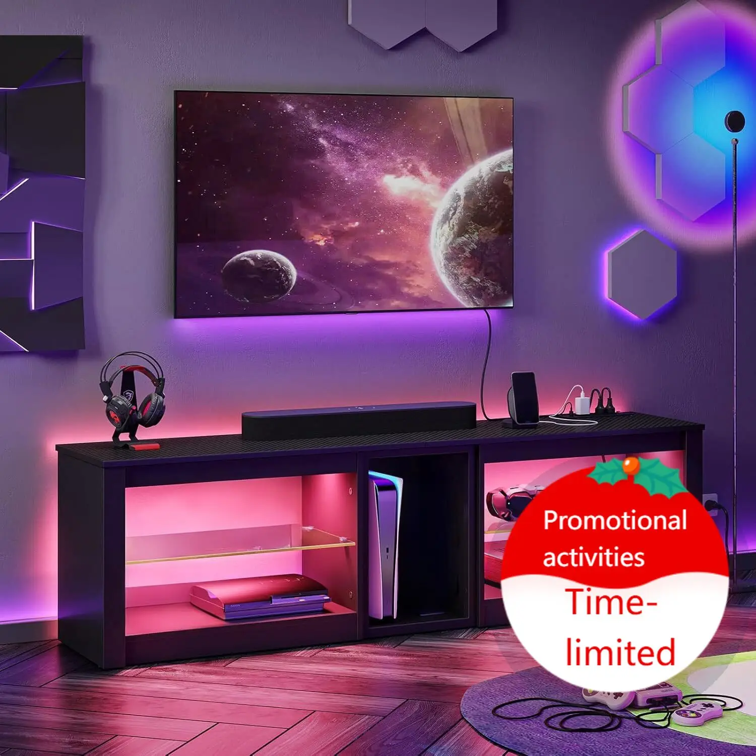Gaming Console Tv Stand - PS5 TV 스탠드용 엔터테인먼트 센터, 70인치