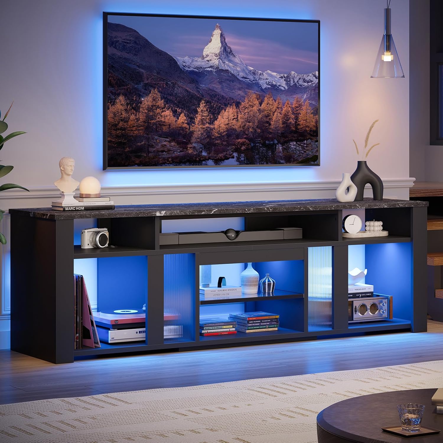 80인치 TV 스탠드 엔터테인먼트 센터 LED 조명 조 - Gaming Console Tv Stand 리뷰 및 가격