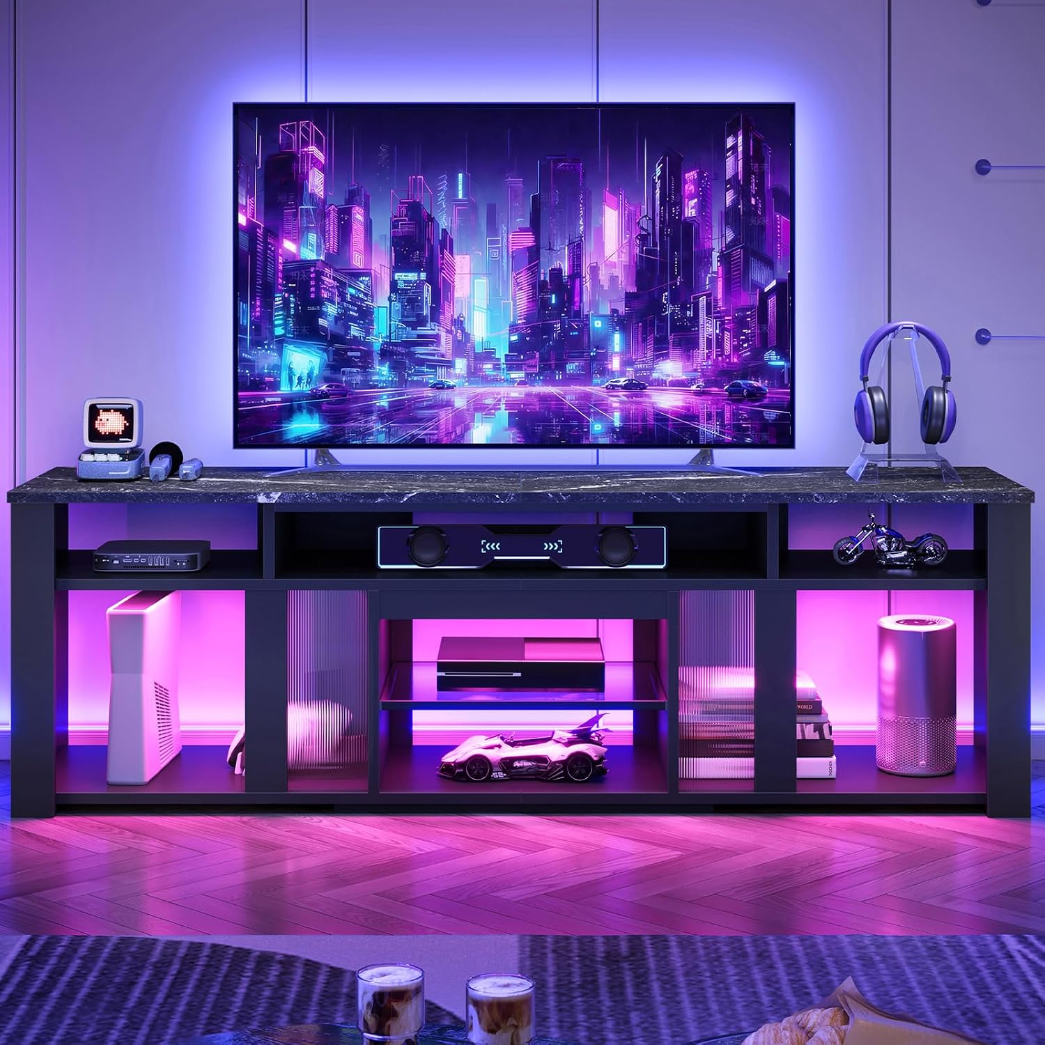 80인치 TV 스탠드 엔터테인먼트 센터 LED 조명 조 - Gaming Console Tv Stand 리뷰 및 가격