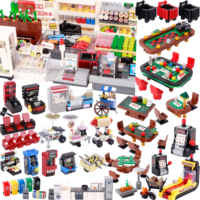 도시 스트리트 뷰 장면 빌딩 블록 가구 슈퍼마켓 시네마 - Gaming Console Lego 리뷰 및 가격