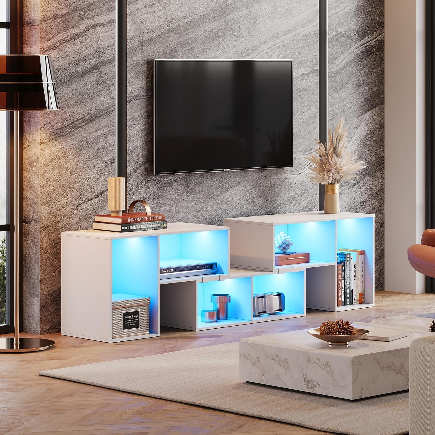 변형 가능한 LED 스트립 TV 스탠드, 모던 엔터테인 - Gaming Console Tv Stand 리뷰 및 가격