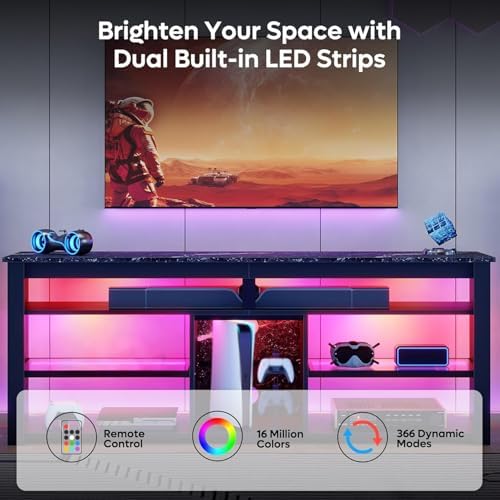70인치 TV용 TV 스탠드, 2개의 LED 조명이 있 - Gaming Console Tv Stand 리뷰 및 가격
