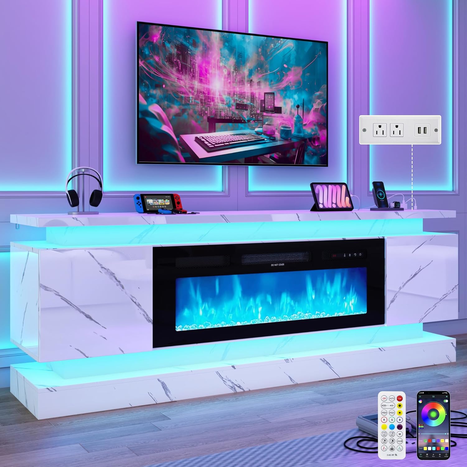 71인치 LED TV 스탠드(40인치 벽난로 전원 콘센 - Gaming Console Tv Stand 리뷰 및 가격
