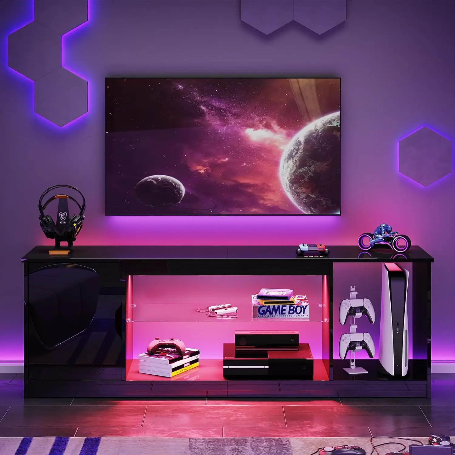 57인치 글로스 블랙 미디어 콘솔 - 65인치 TV용  - Gaming Console Tv Stand 리뷰 및 가격