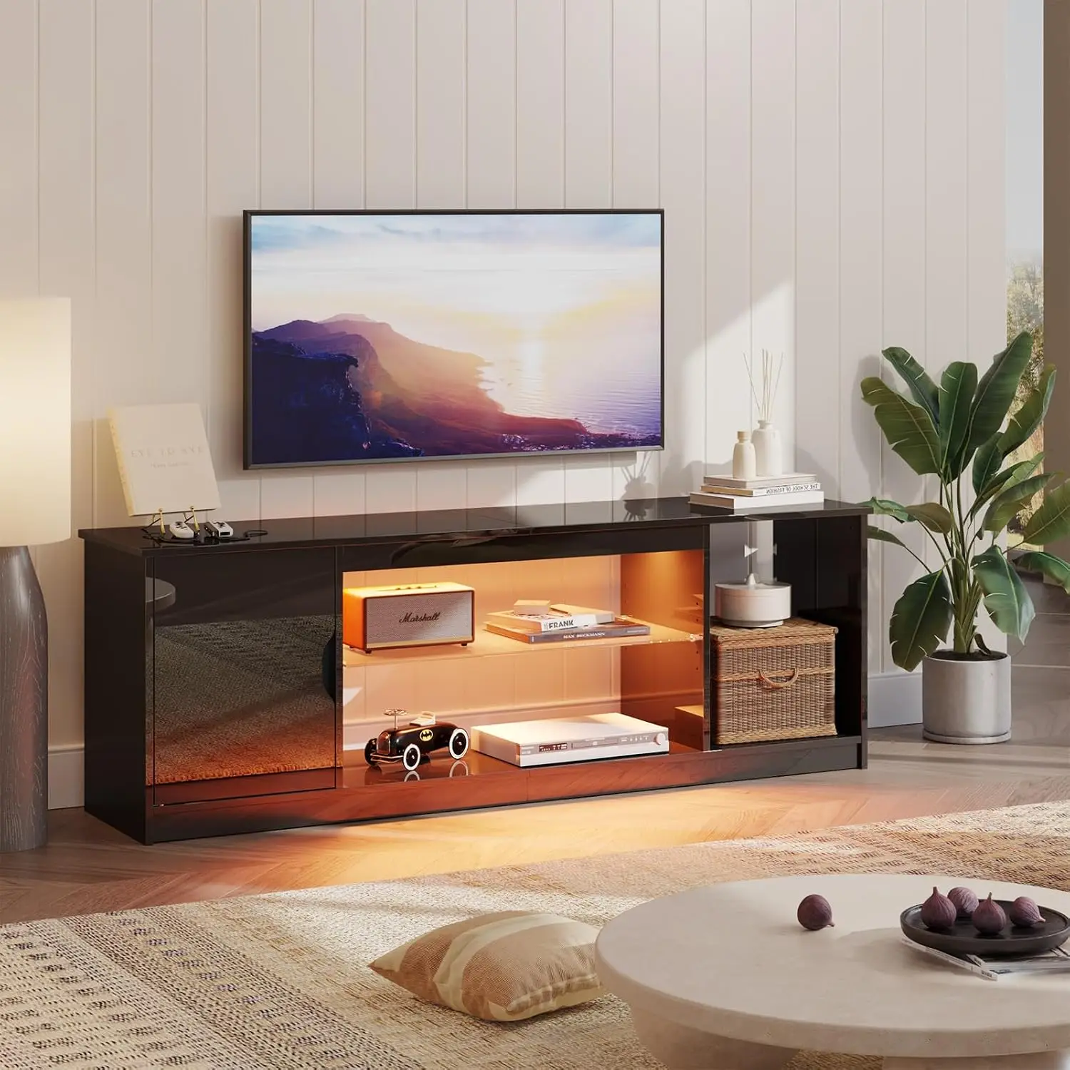 57인치 글로스 블랙 미디어 콘솔 - 65인치 TV용  - Gaming Console Tv Stand 리뷰 및 가격